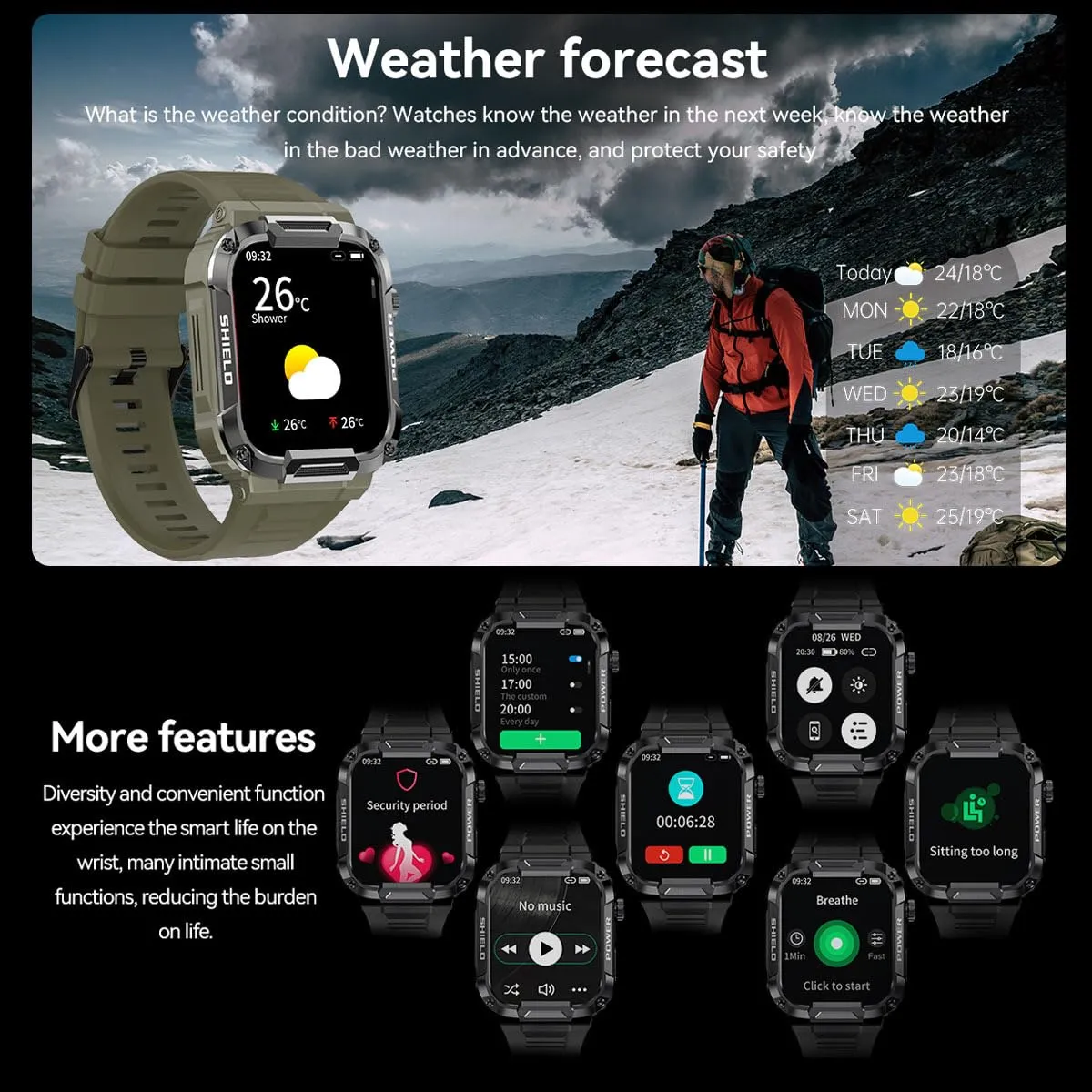 1.85" Large Screen Smart Watch for Men Android Military Smart Watches Mens Make/Answer Calls,Heart Rate,Sleep,Blood Oxygen Monitor Sports Running Activity Tracker
