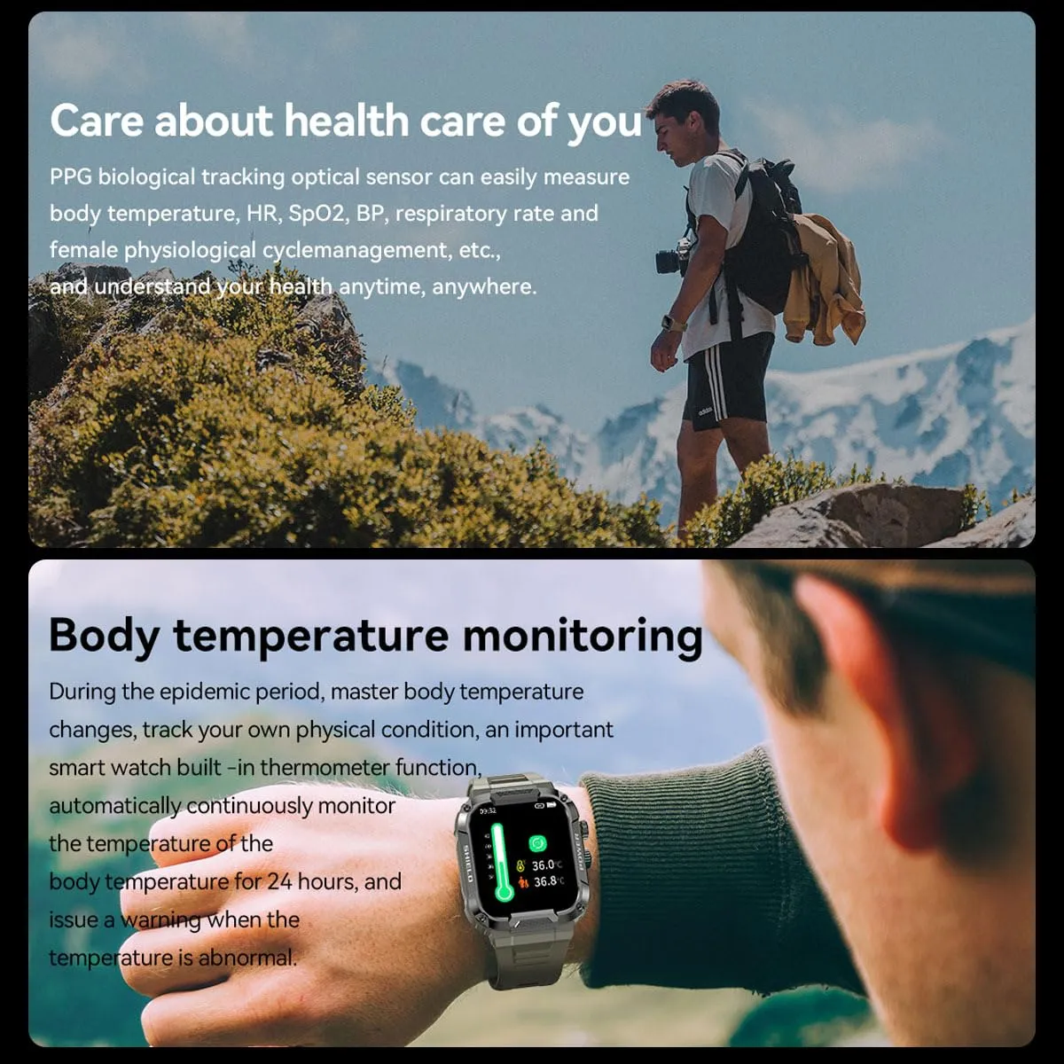1.85" Large Screen Smart Watch for Men Android Military Smart Watches Mens Make/Answer Calls,Heart Rate,Sleep,Blood Oxygen Monitor Sports Running Activity Tracker