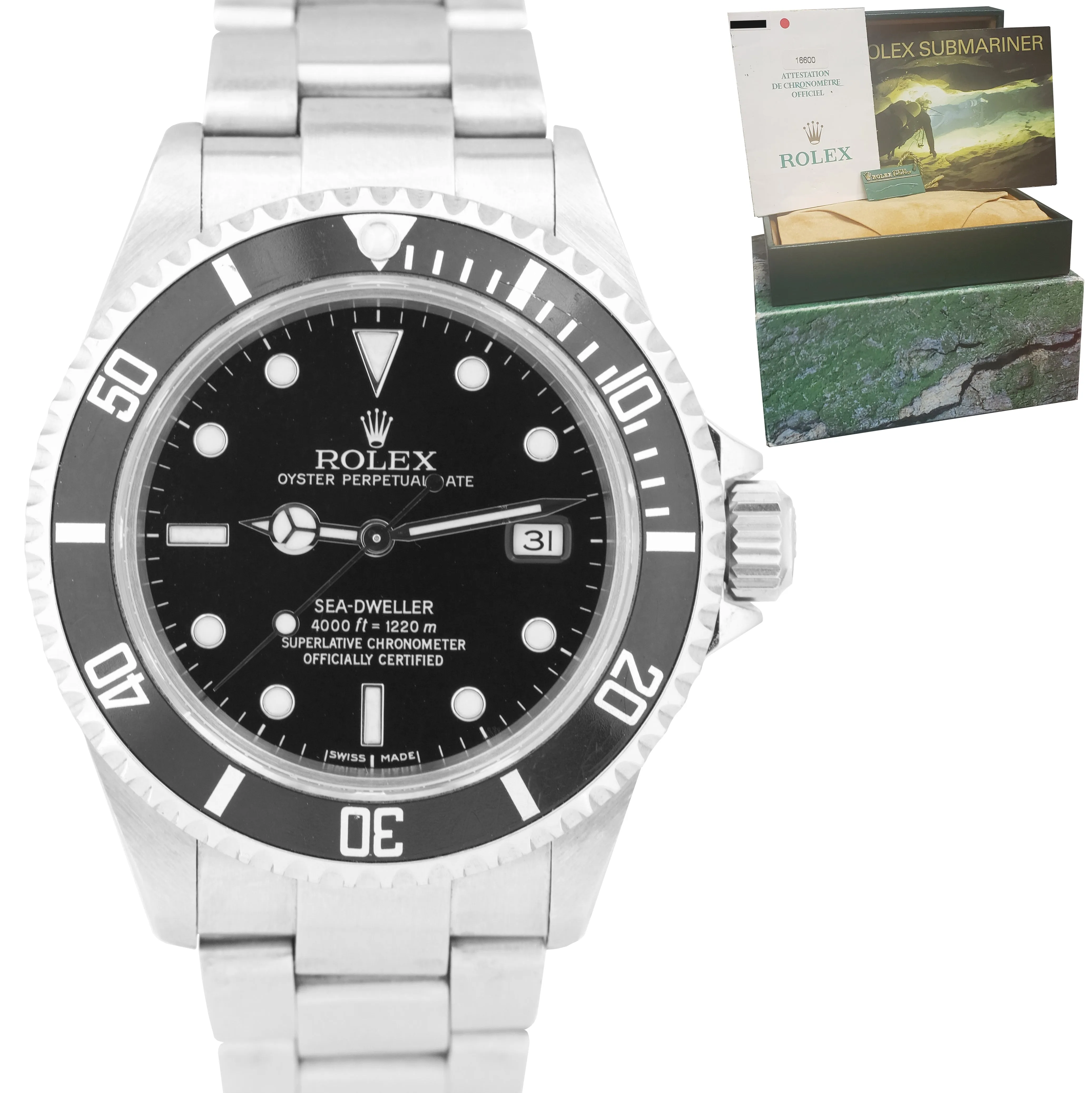 2003 UNPOLISHED Rolex Sea-Dweller Black 40mm Watch Stainless 16600 FULL SET B P
