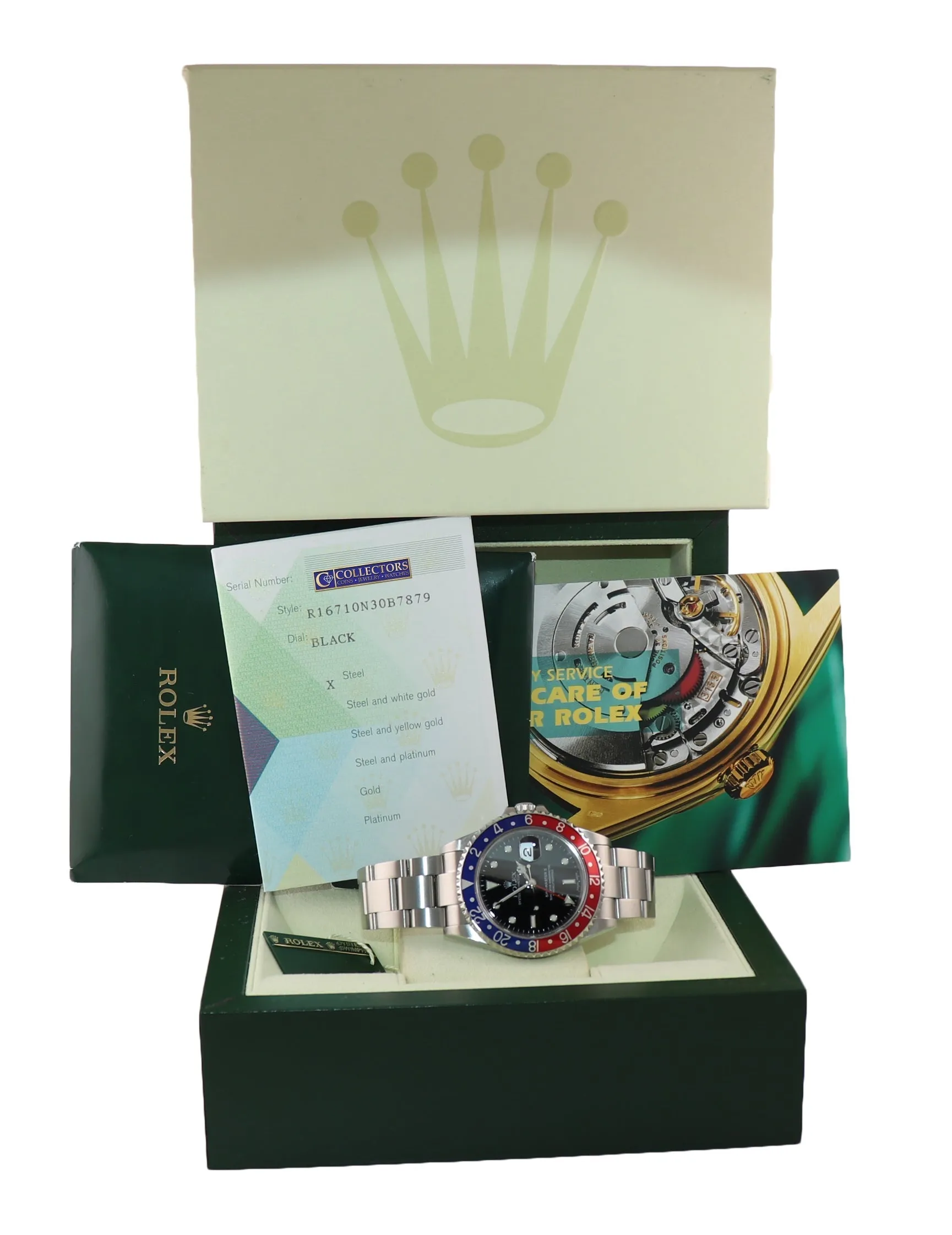 2005 PAPERS Rolex GMT-Master 2 Pepsi Blue Red Steel 16710 40mm NO HOLES
