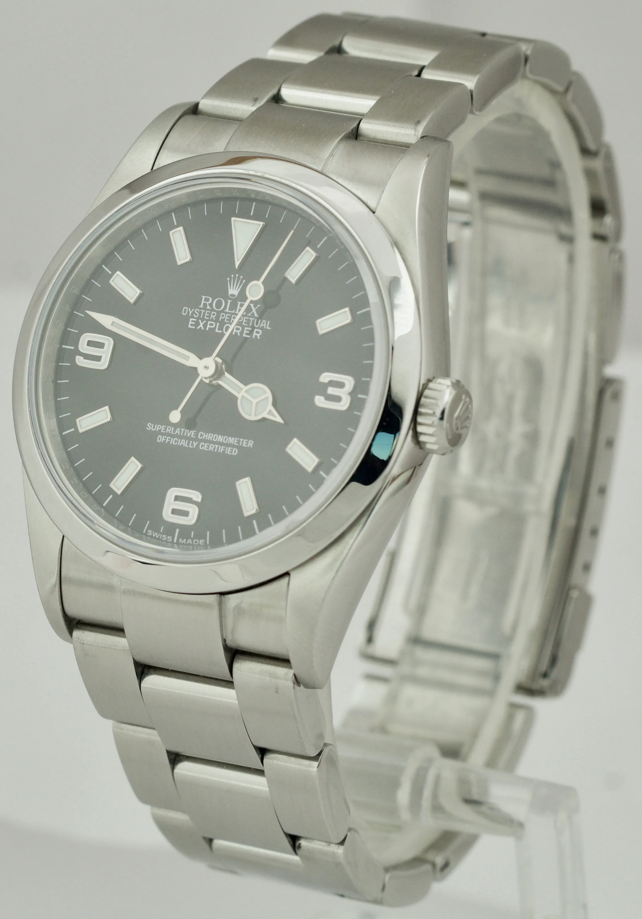 2008 Rolex Explorer I Black 36mm Stainless REHAUT Automatic Oyster Watch 114270