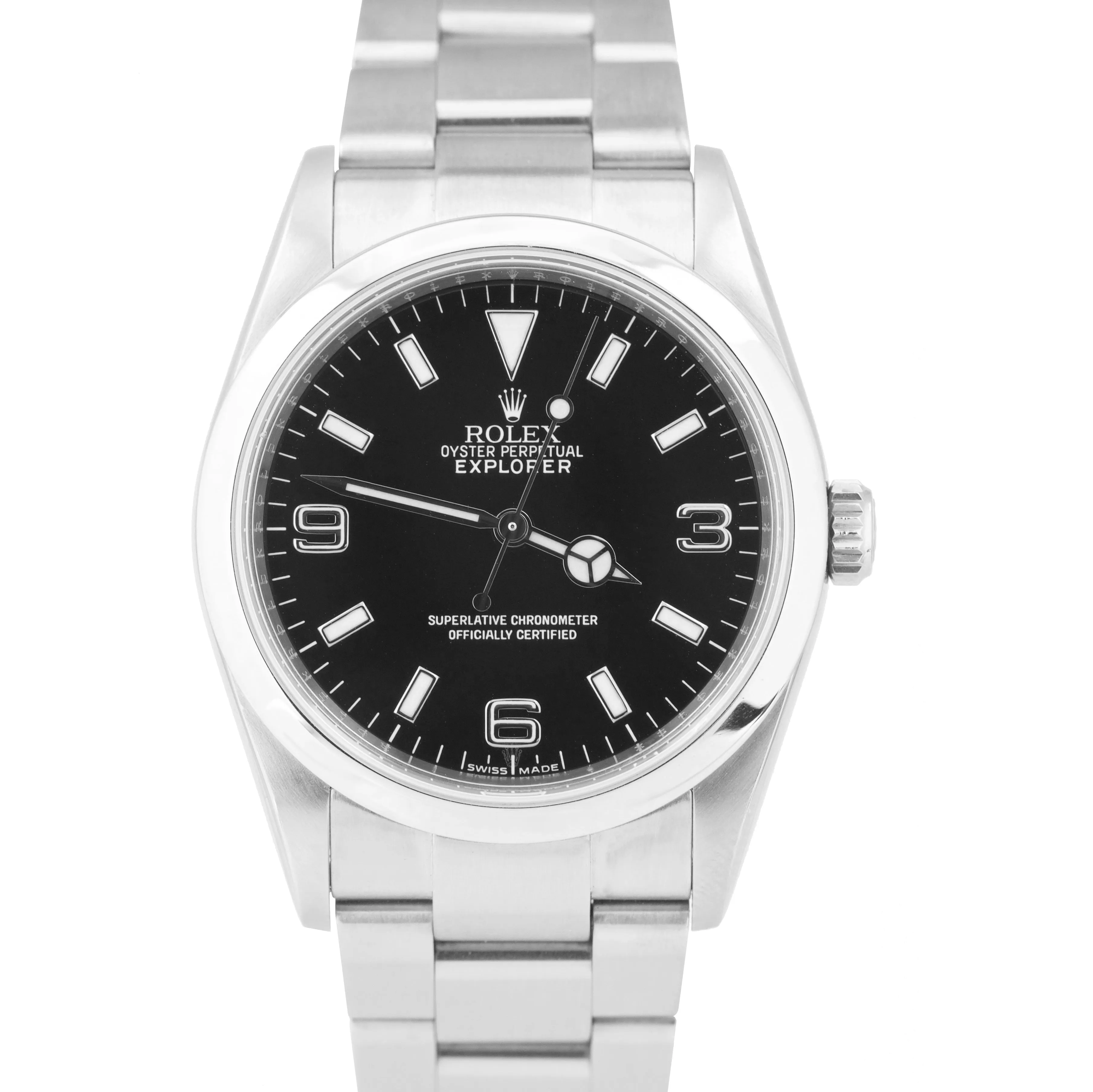 2008 Rolex Explorer I Black 36mm Stainless REHAUT Automatic Oyster Watch 114270