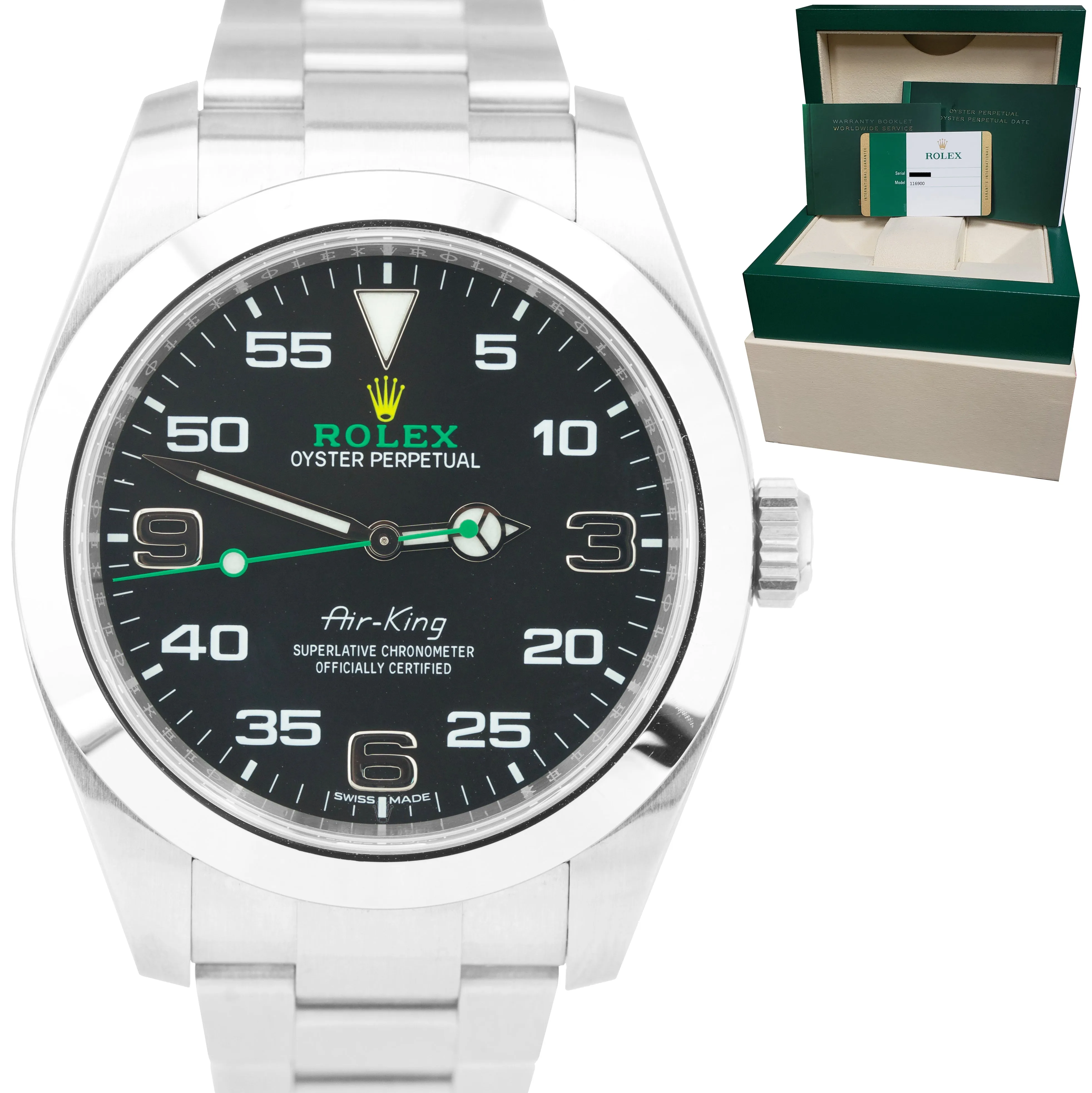 2017 Rolex Air-King 40mm Green Black Stainless Steel Arabic 116900 Watch B P