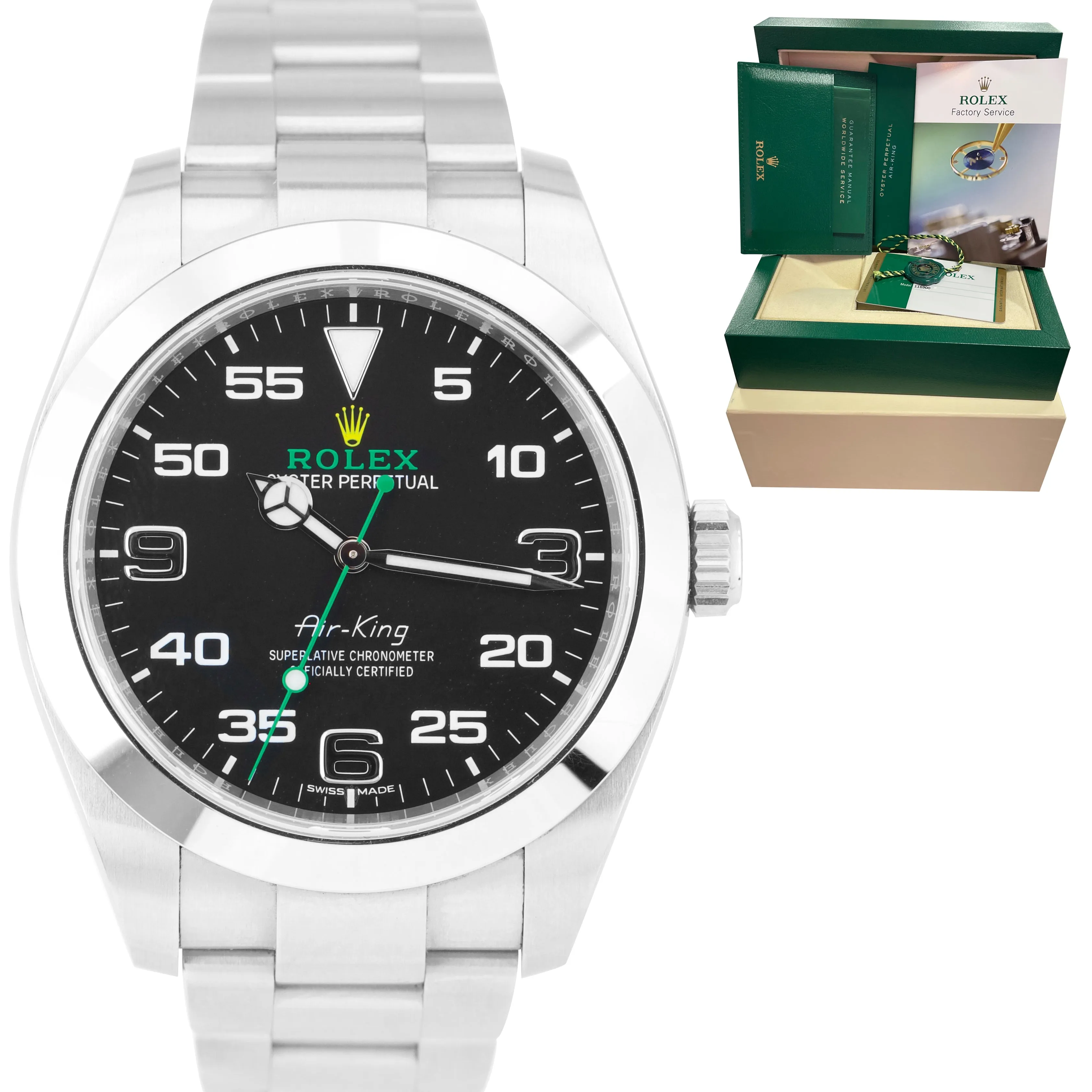 2018 Rolex Air-King 40mm Green Black Stainless Steel Arabic 116900 Watch B P