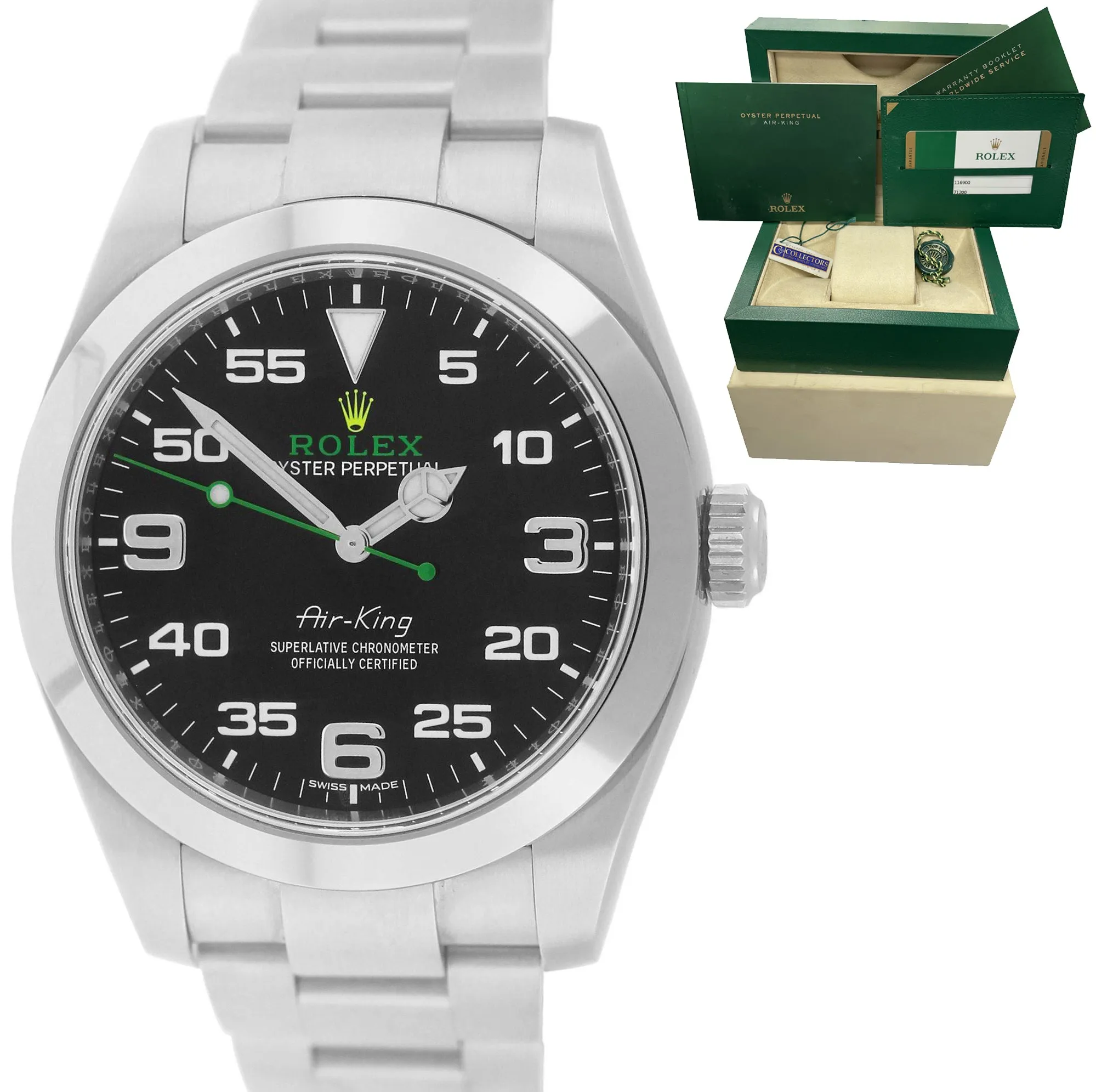 2018 Rolex Air-King 40mm Green Black Stainless Steel Arabic 116900 Watch B P