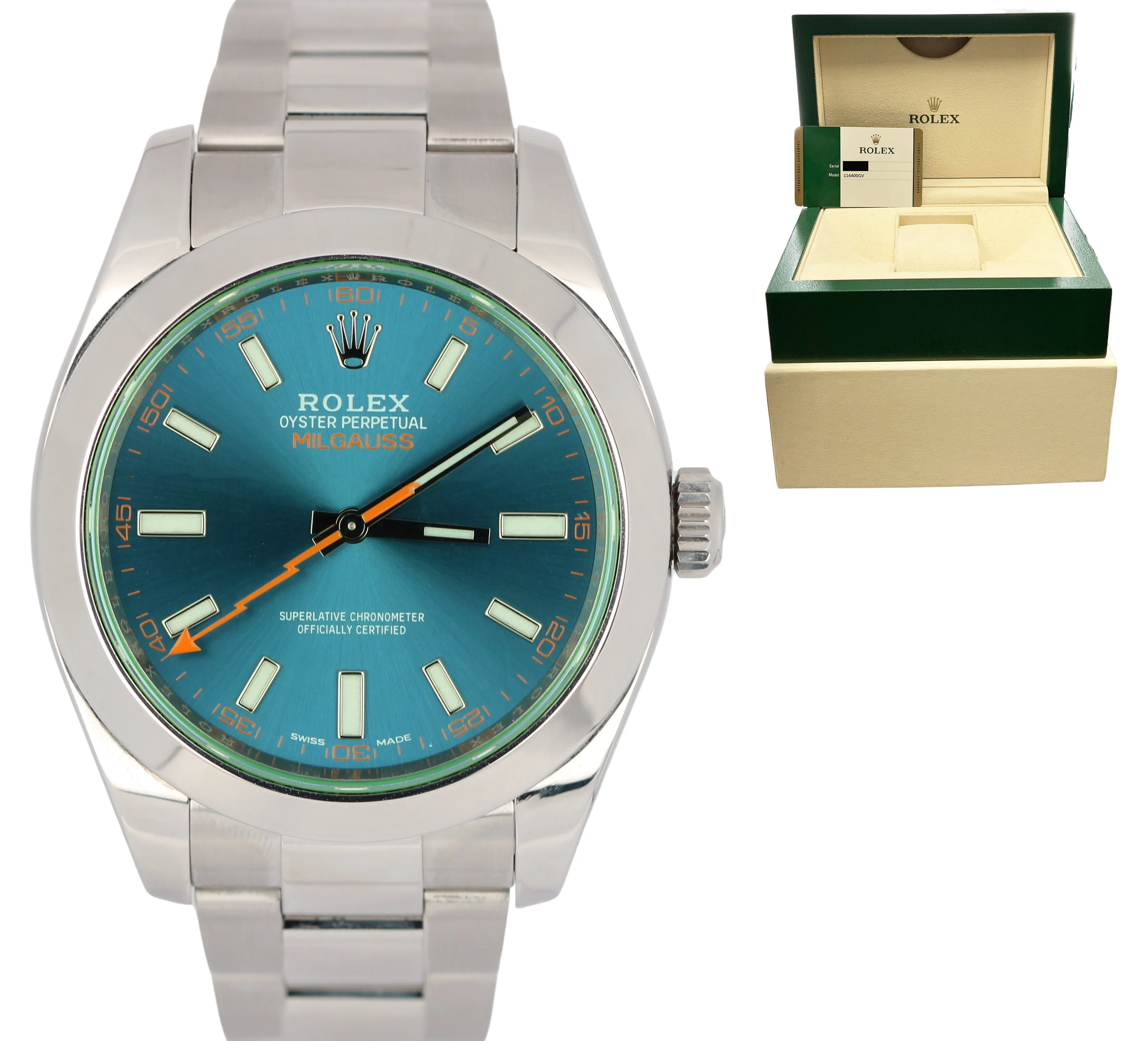 2018 Rolex Milgauss Z-Blue Anniversary 40mm Stainless Steel 116400GV Watch B&P