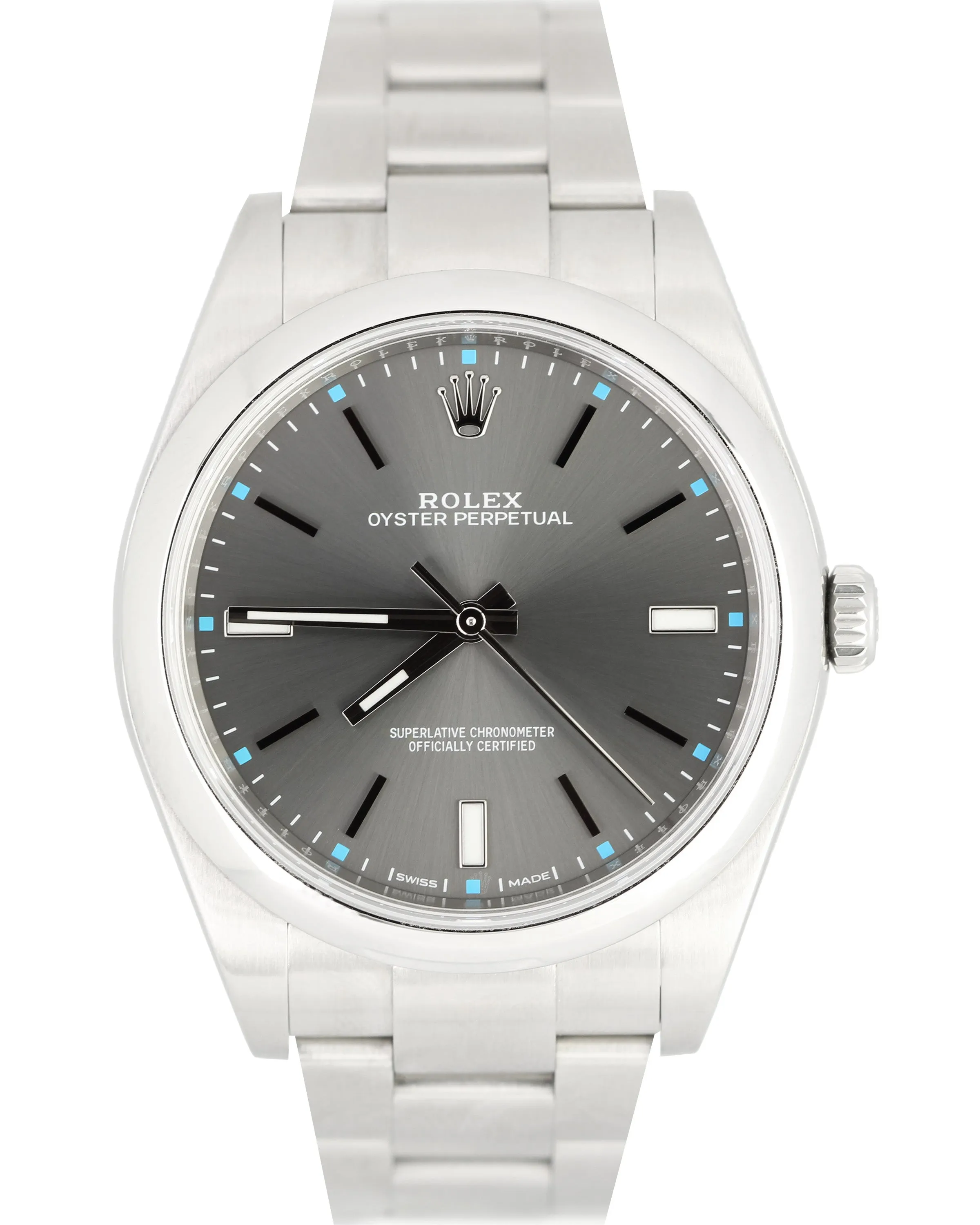 2018 Rolex Oyster Perpetual 39mm Dark Rhodium Stainless Steel 114300 Watch B&P