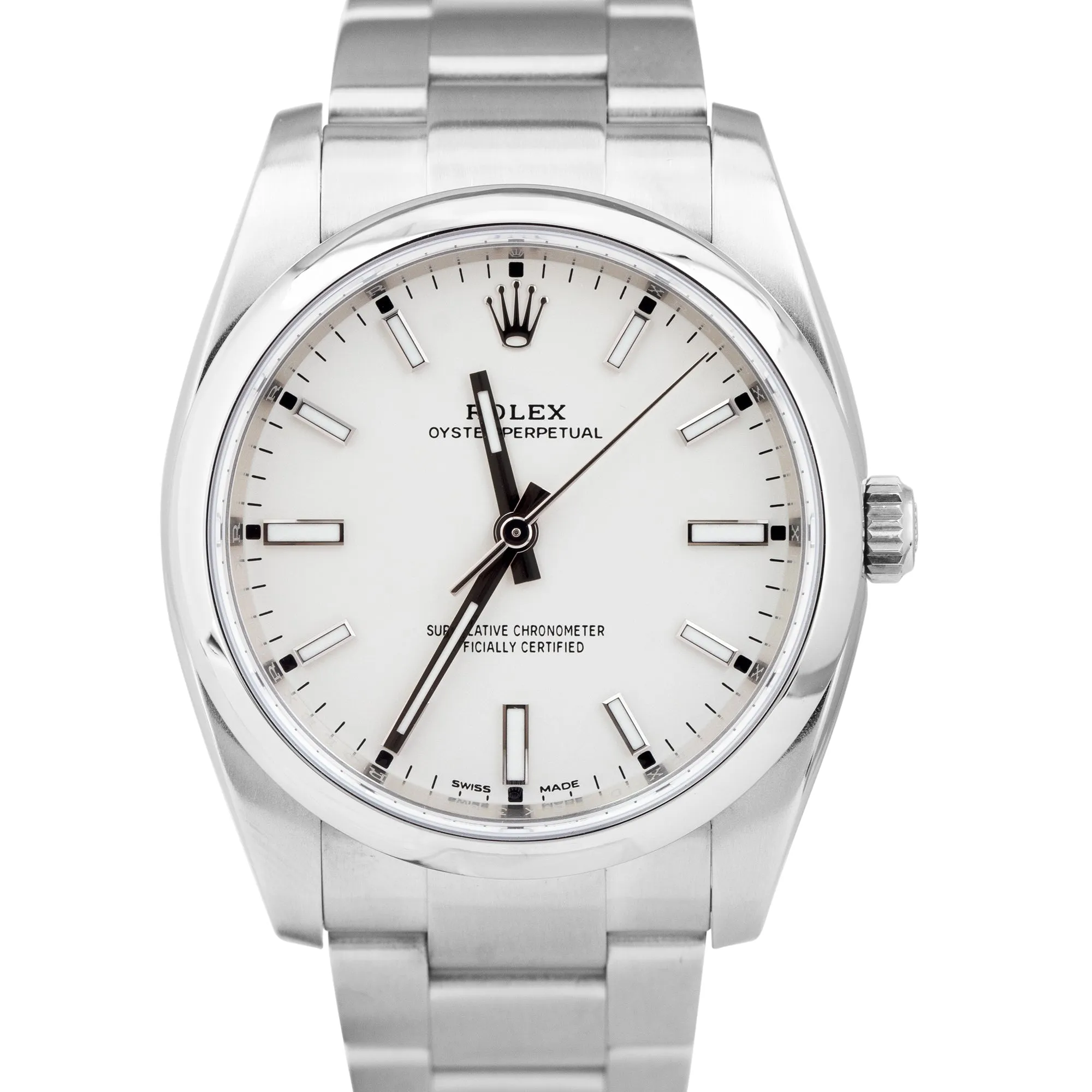 2018 Rolex Oyster Perpetual White Stainless Steel 34mm Watch 114200 BOX CARD