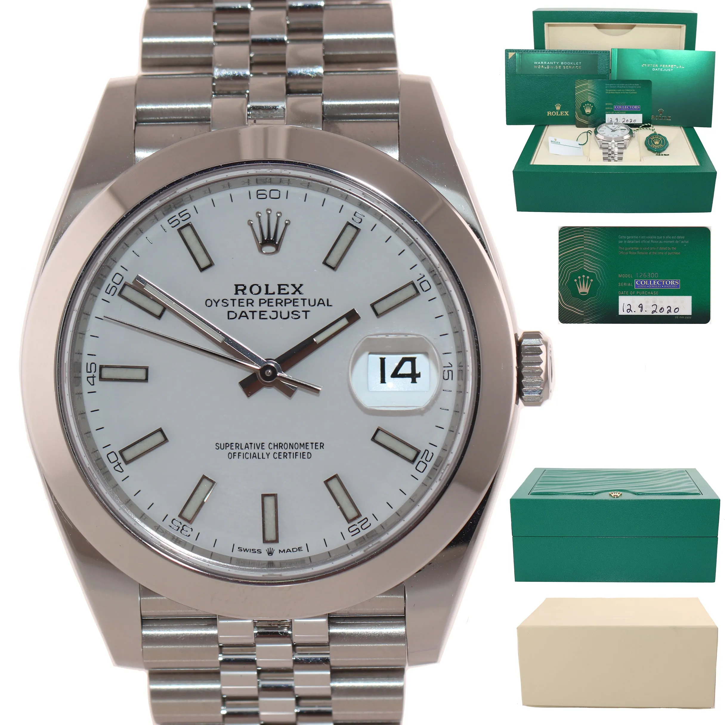 2020 NEW PAPERS Rolex DateJust 41 Steel 126300 White Dial Jubilee 41mm Watch