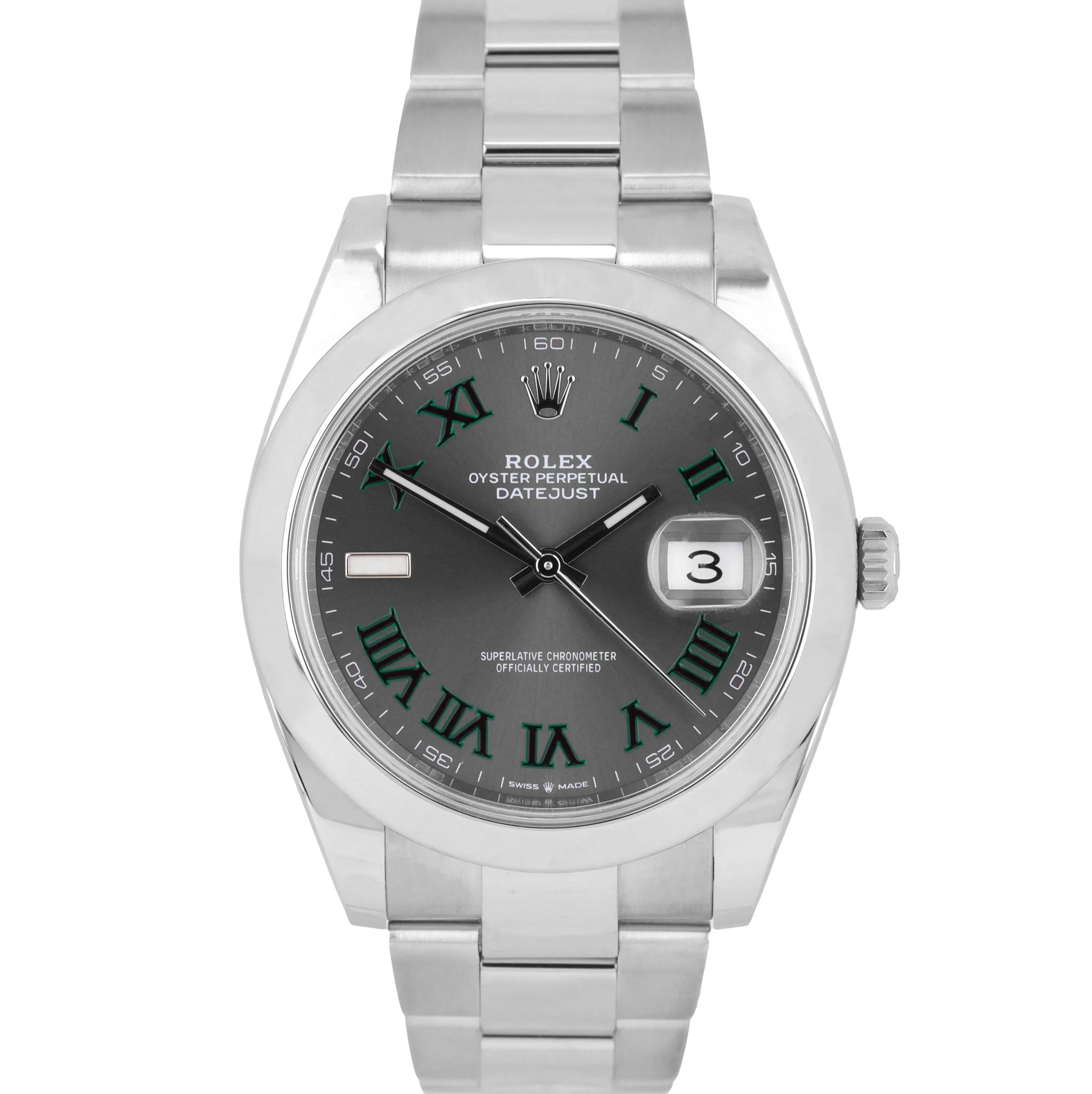 2020 Rolex DateJust 41 Wimbledon Rhodium Grey 41mm Smooth Oyster Watch 126300