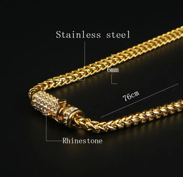 6 MM 14K Yellow Gold Solid Franco 24" Iced out Lock Chain