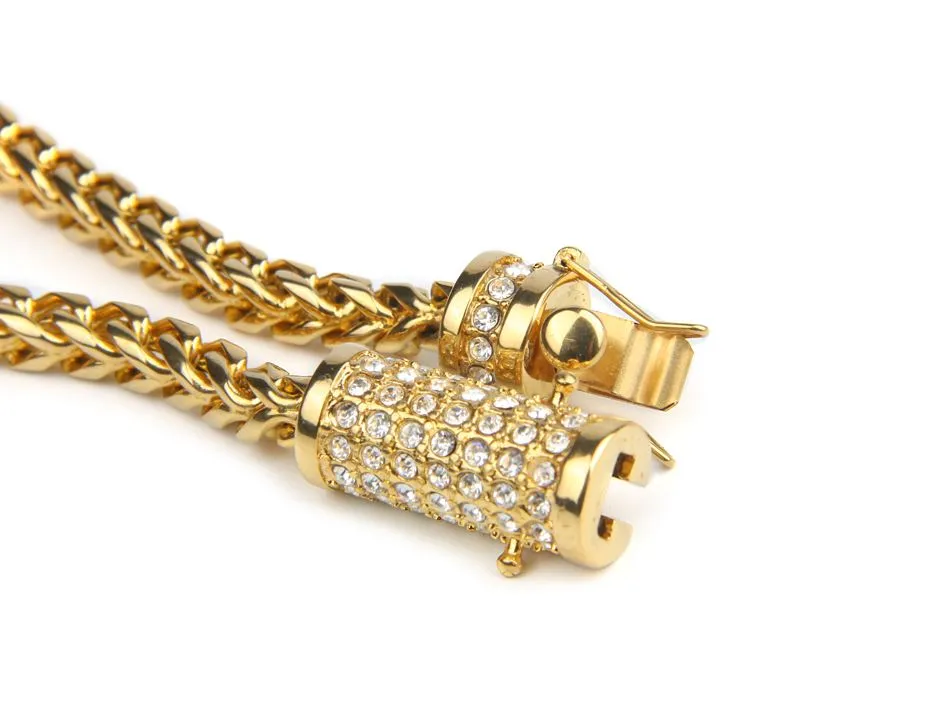 6 MM 14K Yellow Gold Solid Franco 24" Iced out Lock Chain