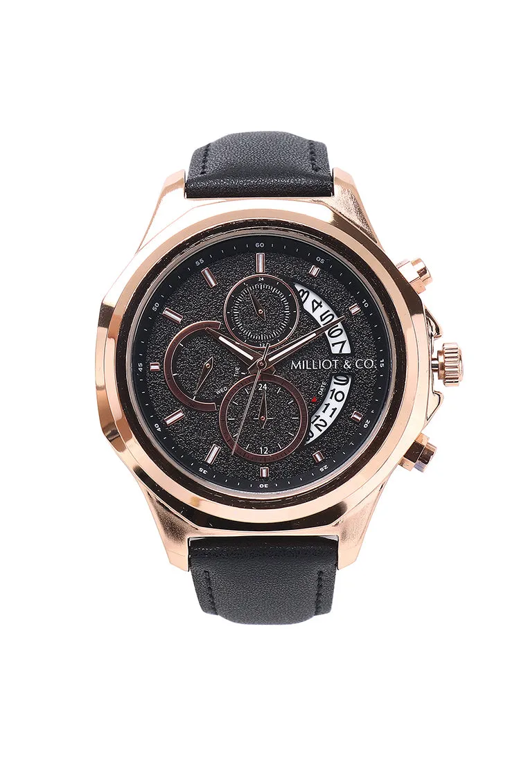 Alex Gold Leather Watch (Black)