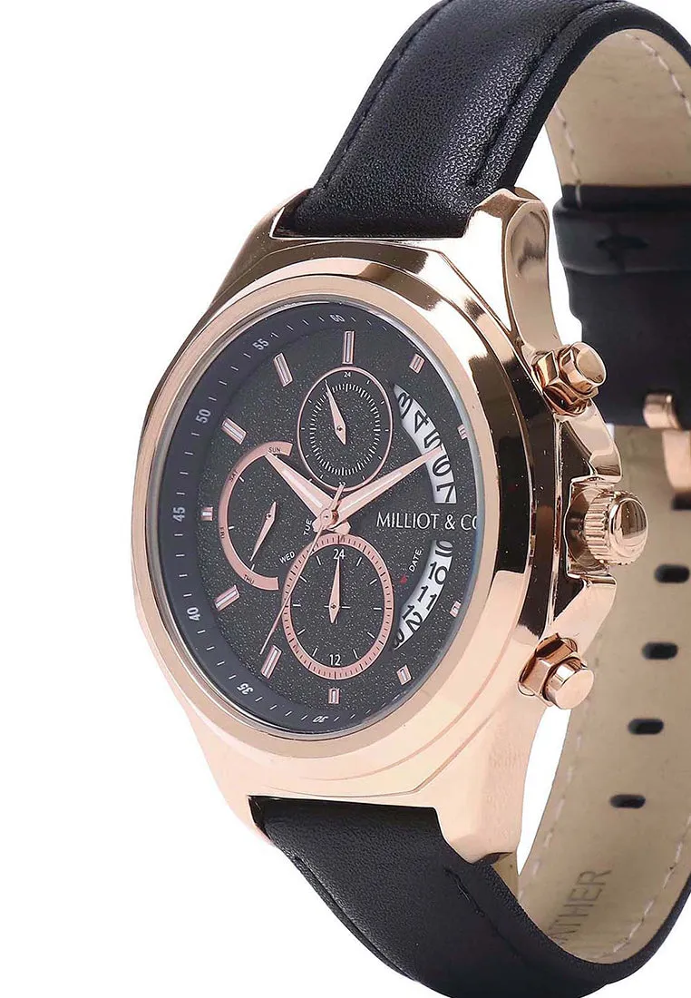 Alex Gold Leather Watch (Black)