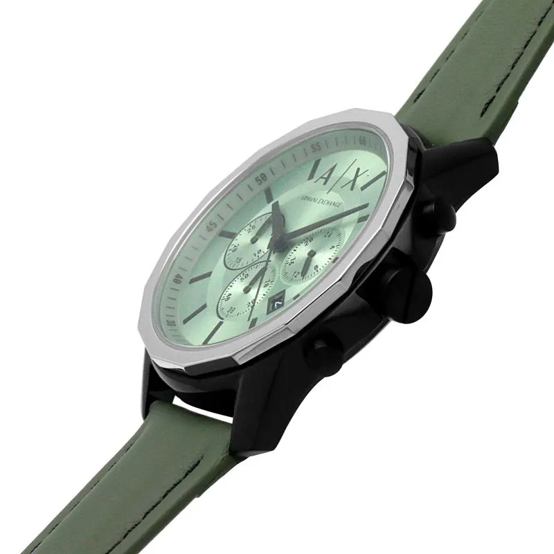 Armani Exchange Banks Chronograph Green Leather Strap Men's Watch AX1725