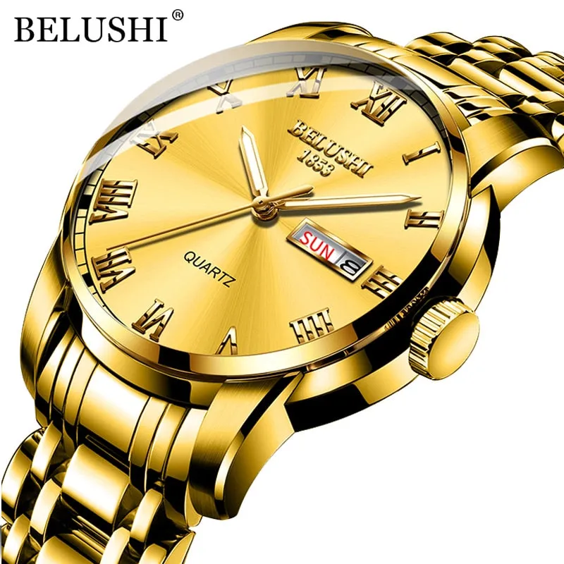 BELUSHI Men Fashion Business Quartz Wrist Watches Stainless Steel Waterproof Analog Watch Men Calendar Clock 2022 New Watches
