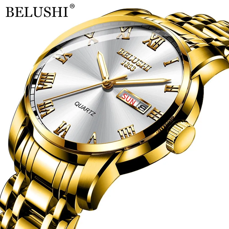BELUSHI Men Fashion Business Quartz Wrist Watches Stainless Steel Waterproof Analog Watch Men Calendar Clock 2022 New Watches