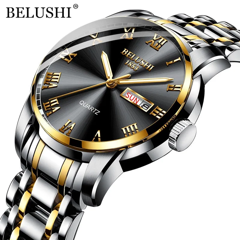 BELUSHI Men Fashion Business Quartz Wrist Watches Stainless Steel Waterproof Analog Watch Men Calendar Clock 2022 New Watches