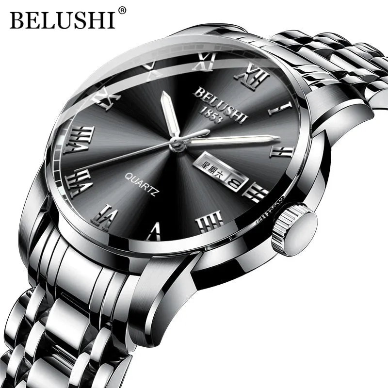 BELUSHI Men Fashion Business Quartz Wrist Watches Stainless Steel Waterproof Analog Watch Men Calendar Clock 2022 New Watches