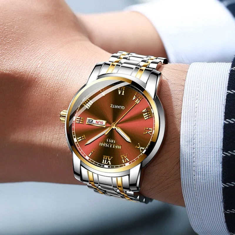 BELUSHI Men Fashion Business Quartz Wrist Watches Stainless Steel Waterproof Analog Watch Men Calendar Clock 2022 New Watches