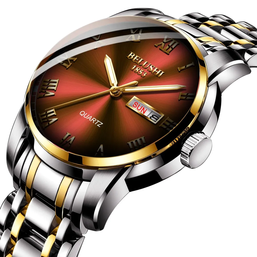 BELUSHI Men Fashion Business Quartz Wrist Watches Stainless Steel Waterproof Analog Watch Men Calendar Clock 2022 New Watches