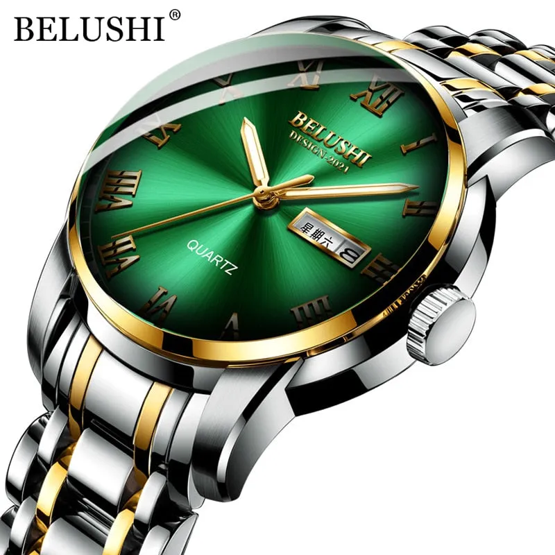 BELUSHI Men Fashion Business Quartz Wrist Watches Stainless Steel Waterproof Analog Watch Men Calendar Clock 2022 New Watches