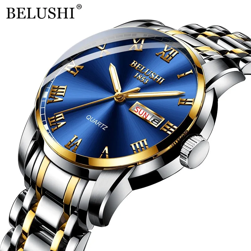 BELUSHI Men Fashion Business Quartz Wrist Watches Stainless Steel Waterproof Analog Watch Men Calendar Clock 2022 New Watches