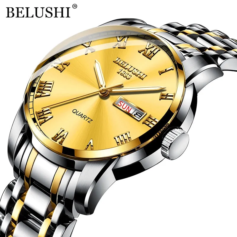 BELUSHI Men Fashion Business Quartz Wrist Watches Stainless Steel Waterproof Analog Watch Men Calendar Clock 2022 New Watches