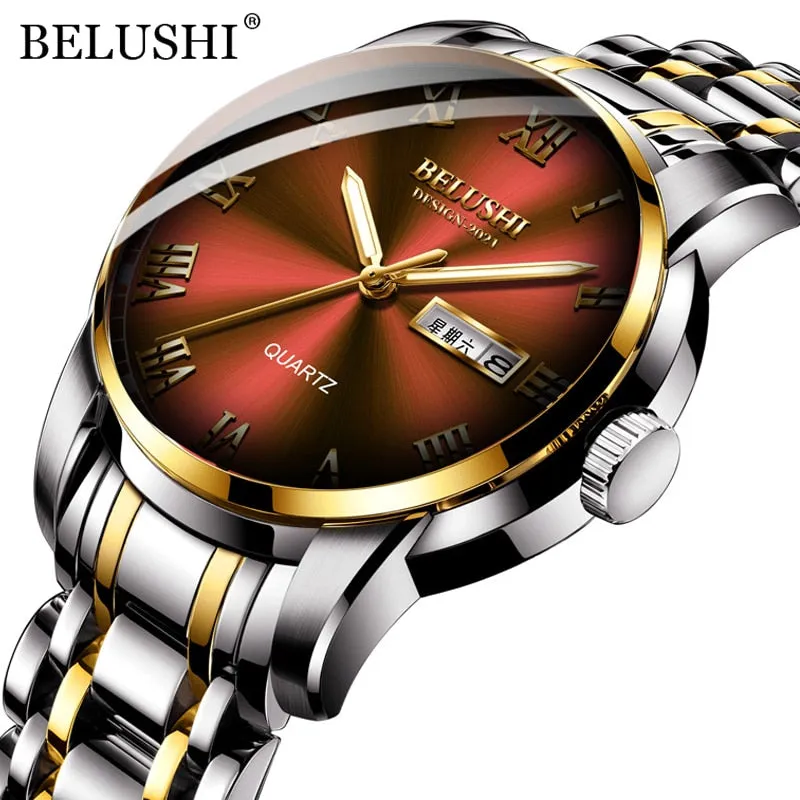 BELUSHI Men Fashion Business Quartz Wrist Watches Stainless Steel Waterproof Analog Watch Men Calendar Clock 2022 New Watches