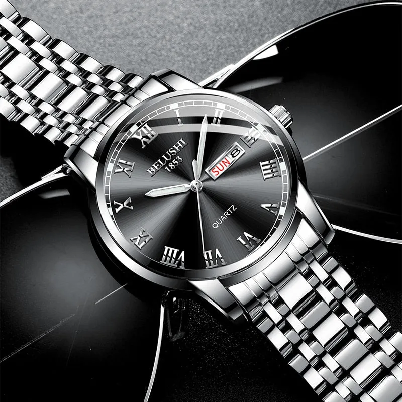 BELUSHI Men Fashion Business Quartz Wrist Watches Stainless Steel Waterproof Analog Watch Men Calendar Clock 2022 New Watches