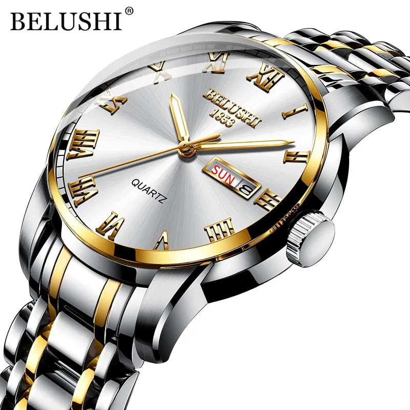 BELUSHI Men Fashion Business Quartz Wrist Watches Stainless Steel Waterproof Analog Watch Men Calendar Clock 2022 New Watches