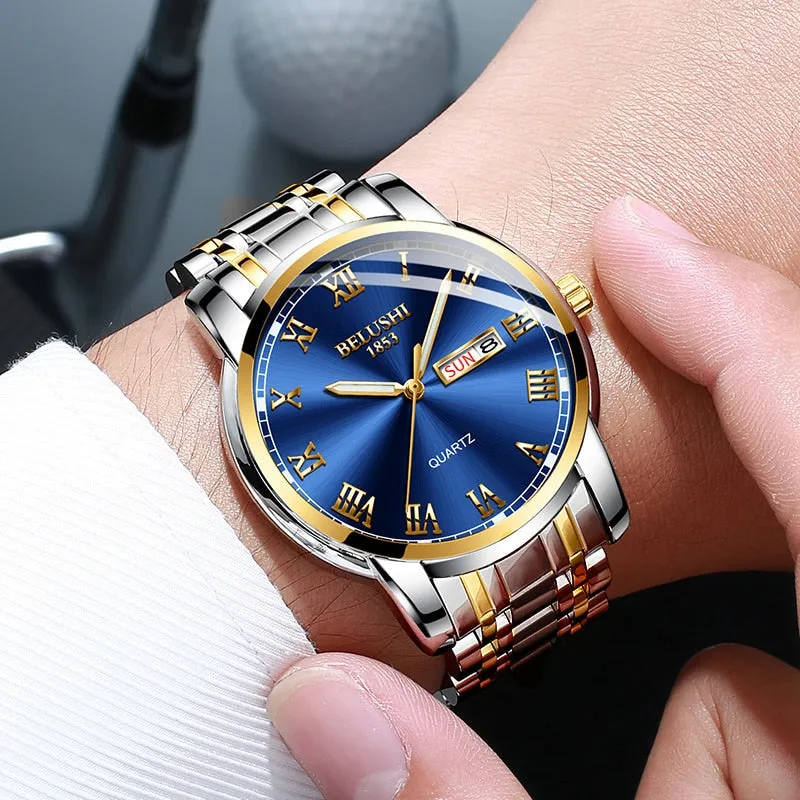 BELUSHI Men Fashion Business Quartz Wrist Watches Stainless Steel Waterproof Analog Watch Men Calendar Clock 2022 New Watches