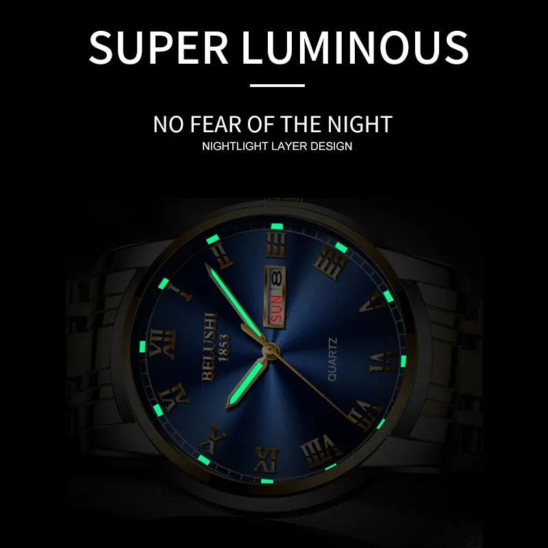 BELUSHI Men Fashion Business Quartz Wrist Watches Stainless Steel Waterproof Analog Watch Men Calendar Clock 2022 New Watches