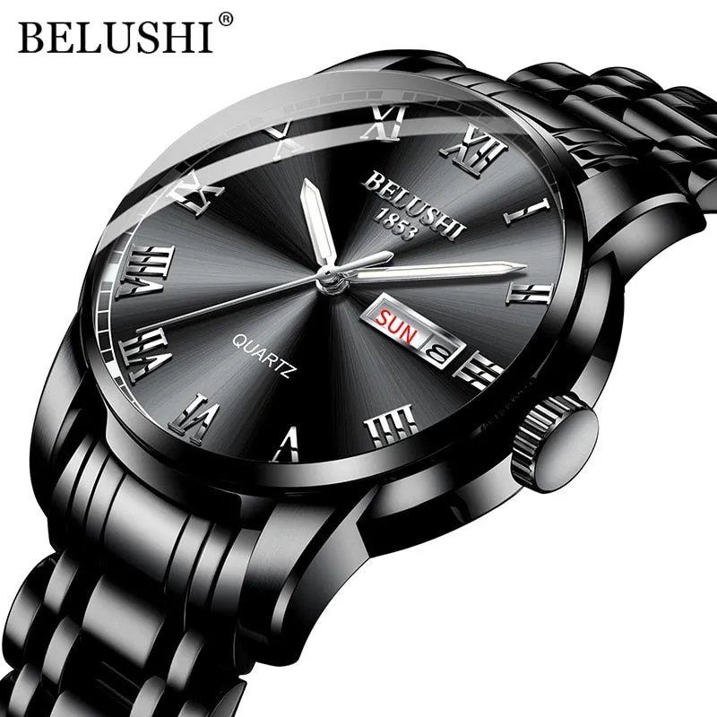 BELUSHI Men Fashion Business Quartz Wrist Watches Stainless Steel Waterproof Analog Watch Men Calendar Clock 2022 New Watches