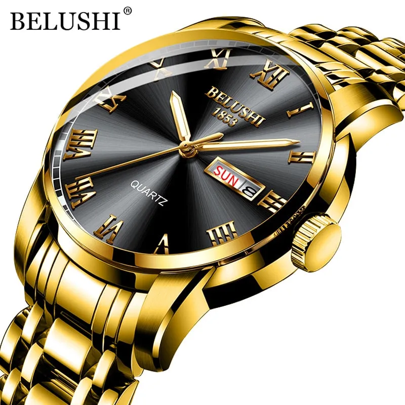 BELUSHI Men Fashion Business Quartz Wrist Watches Stainless Steel Waterproof Analog Watch Men Calendar Clock 2022 New Watches