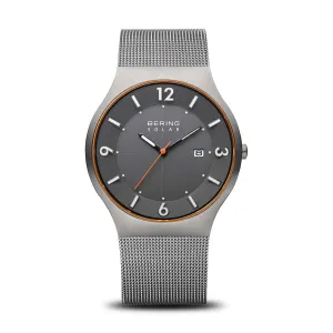 Bering Solar Slim Grey Stainless Steel Mesh Gents Watch