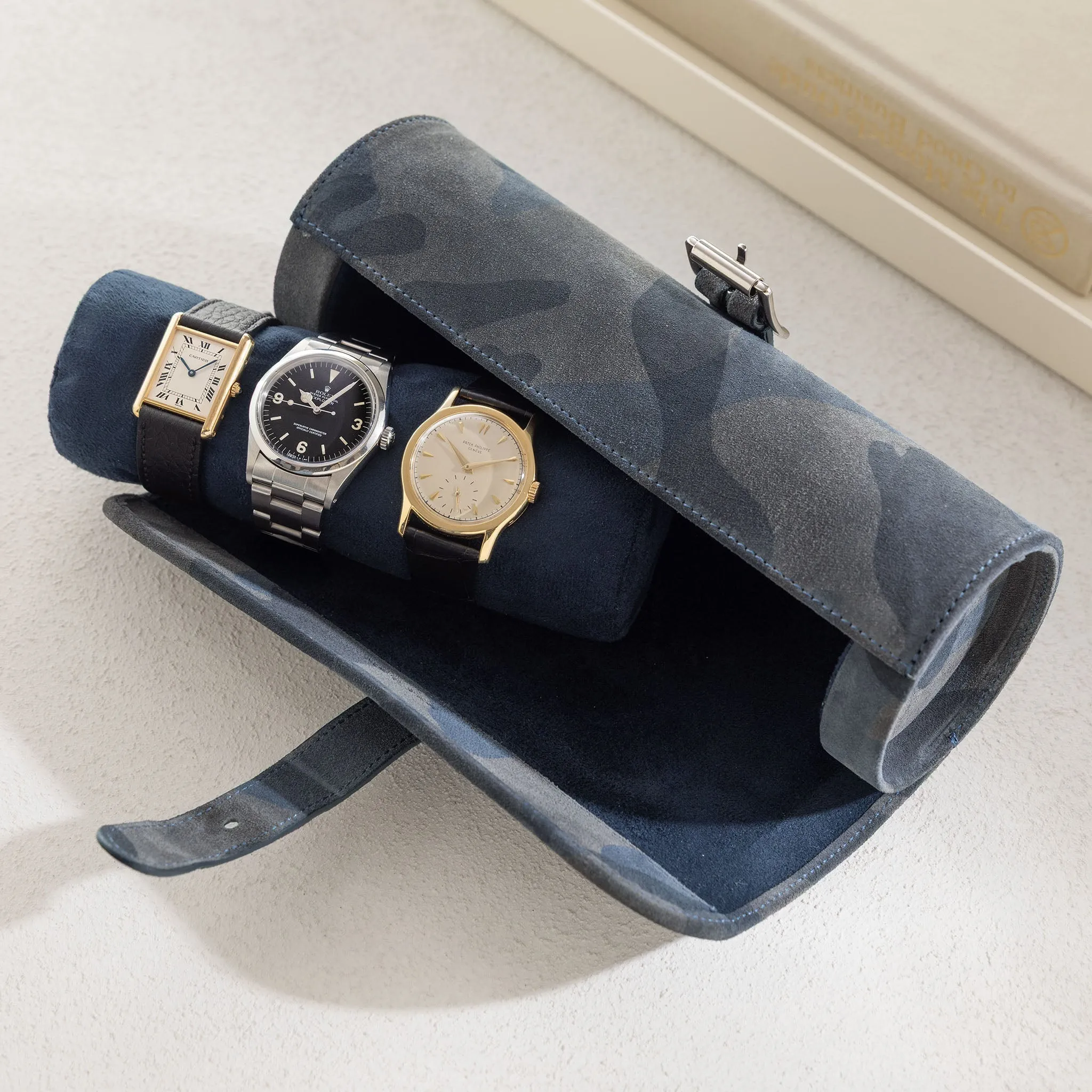 Blue Camo 3 Watch Leather Tube
