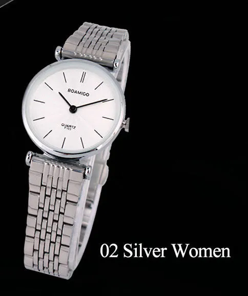 BOAMIGO lovers watches men women dress quartz watches steel band gold silver simple business clock hours watch relogio feminino