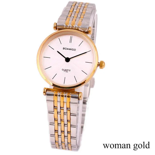 BOAMIGO lovers watches men women dress quartz watches steel band gold silver simple business clock hours watch relogio feminino