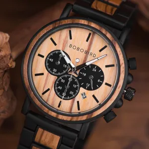 BOBO BIRD - Original P09 Wood and Stainless Steel Watches Mens Chronograph Wristwatches Luminous Hands Stop Clock Dropshipping
