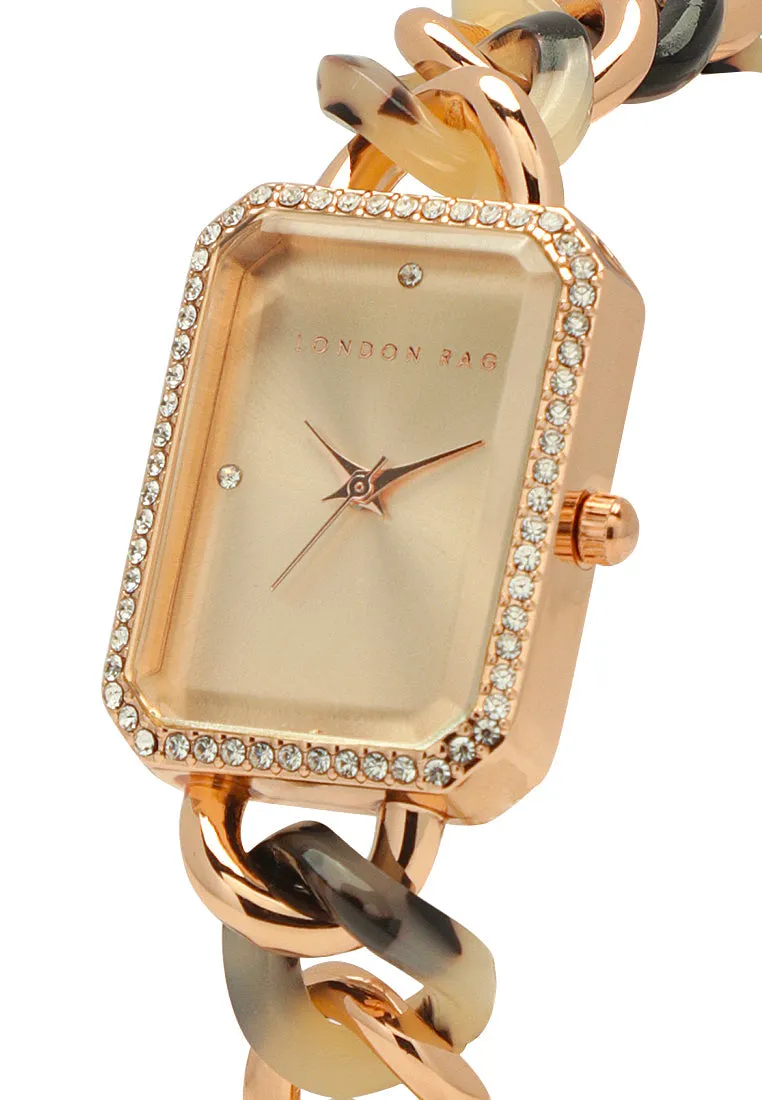 brown gold rectangular dial women's watch