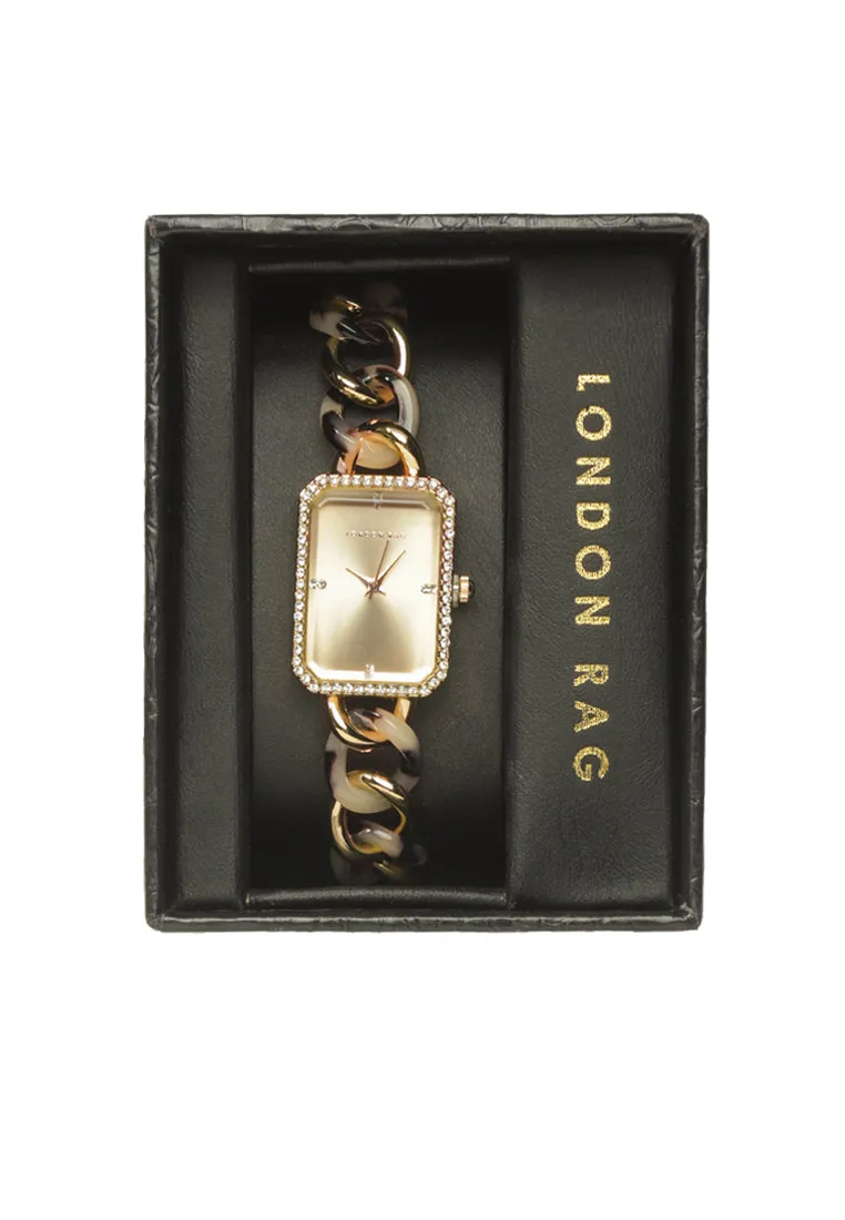 brown gold rectangular dial women's watch