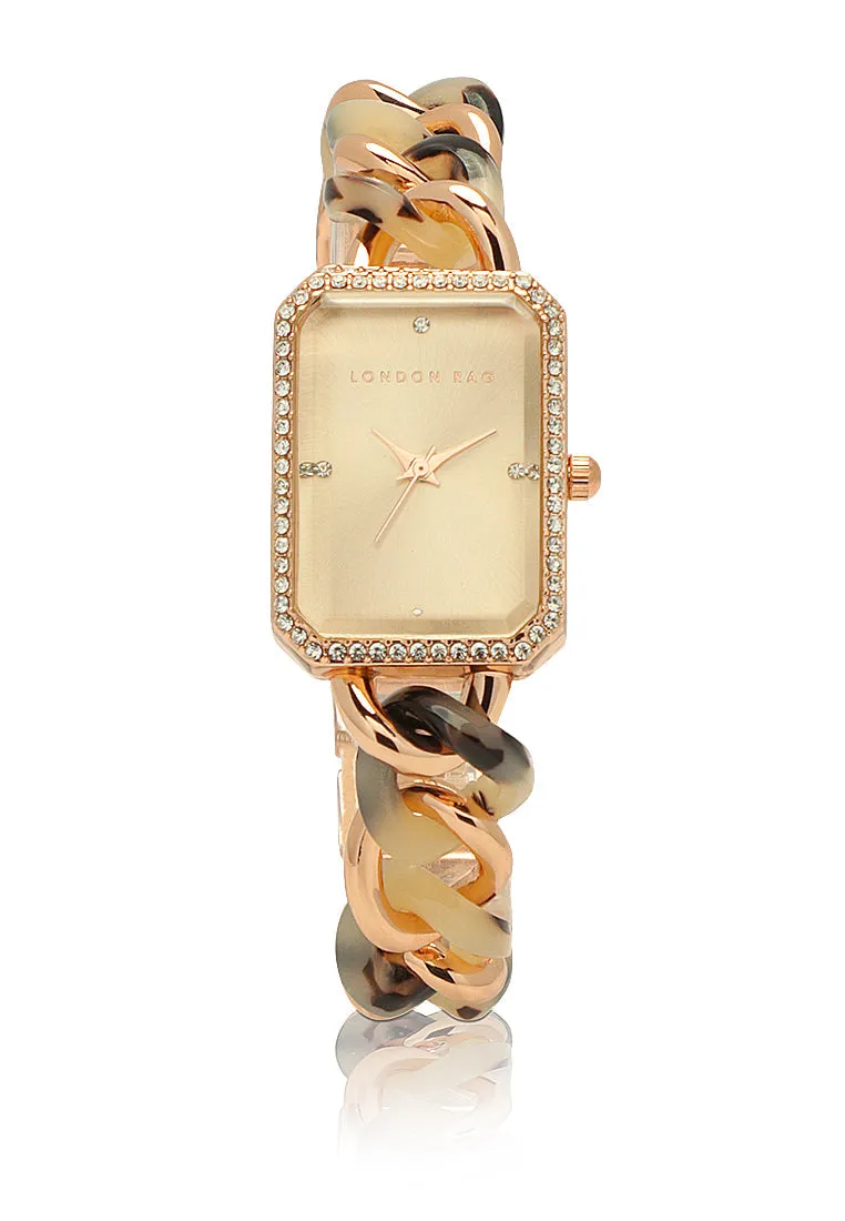 brown gold rectangular dial women's watch