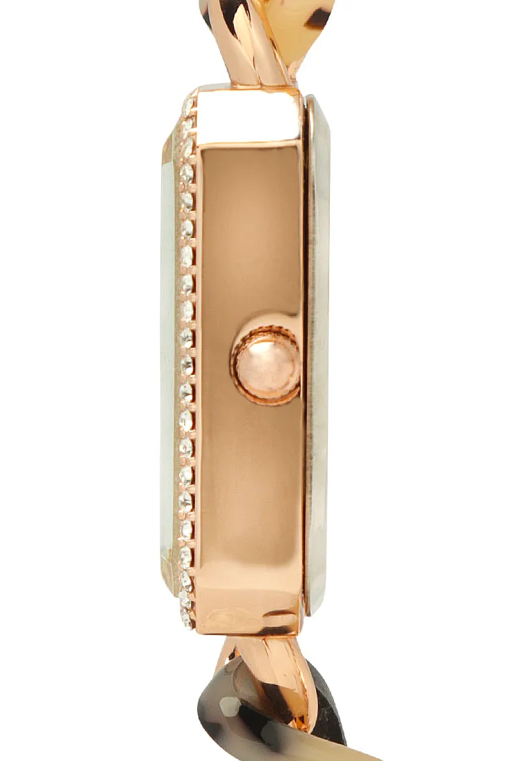 brown gold rectangular dial women's watch