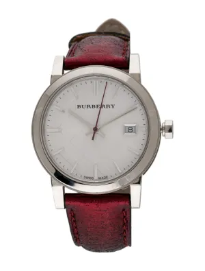 Burberry The City Red Leather Strap Silver Dial Women's Watch BU9123