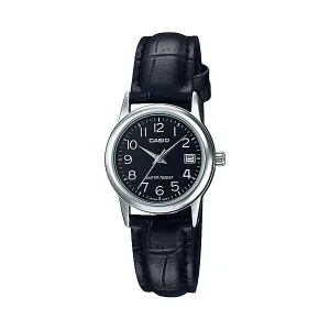 Casio Black Leather Strap Black Dial Quartz Watch for Ladies - LTP-V002L-1BUDF