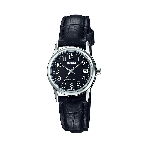 Casio Black Leather Strap Black Dial Quartz Watch for Ladies - LTP-V002L-1BUDF