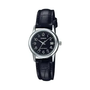 Casio Black Leather Strap Silver Dial Quartz Watch for Ladies - LTP-V002L-7BUDF