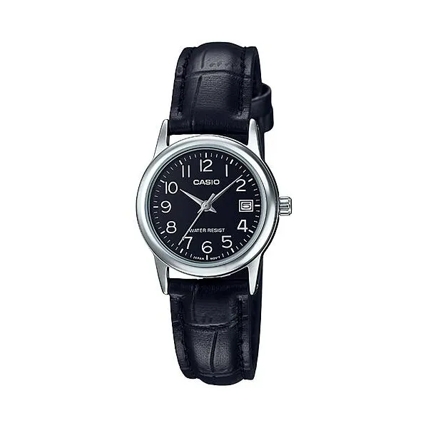 Casio Black Leather Strap Silver Dial Quartz Watch for Ladies - LTP-V002L-7BUDF