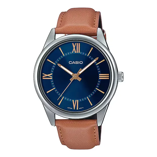 Casio Brown Leather Strap Blue Dial Quartz Watch for Gents - MTP-V005L-2B5UDF